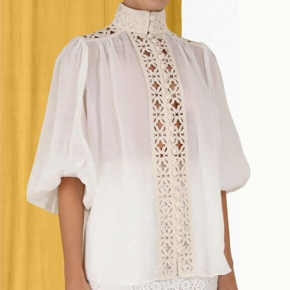 Zimmermann Ivory Swim & Resort Vitali Lace Yoke Blouse Spare Buttons - Picture 6 of 6